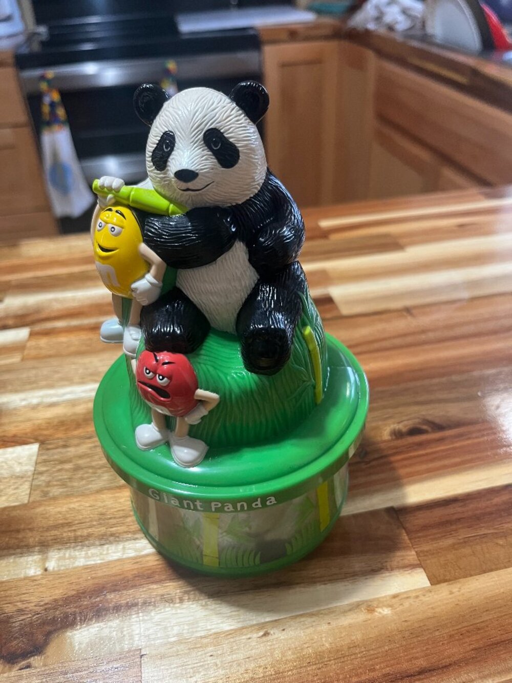 M&M Giant Panda Plastic Bank Container with Yellow and Red Characters